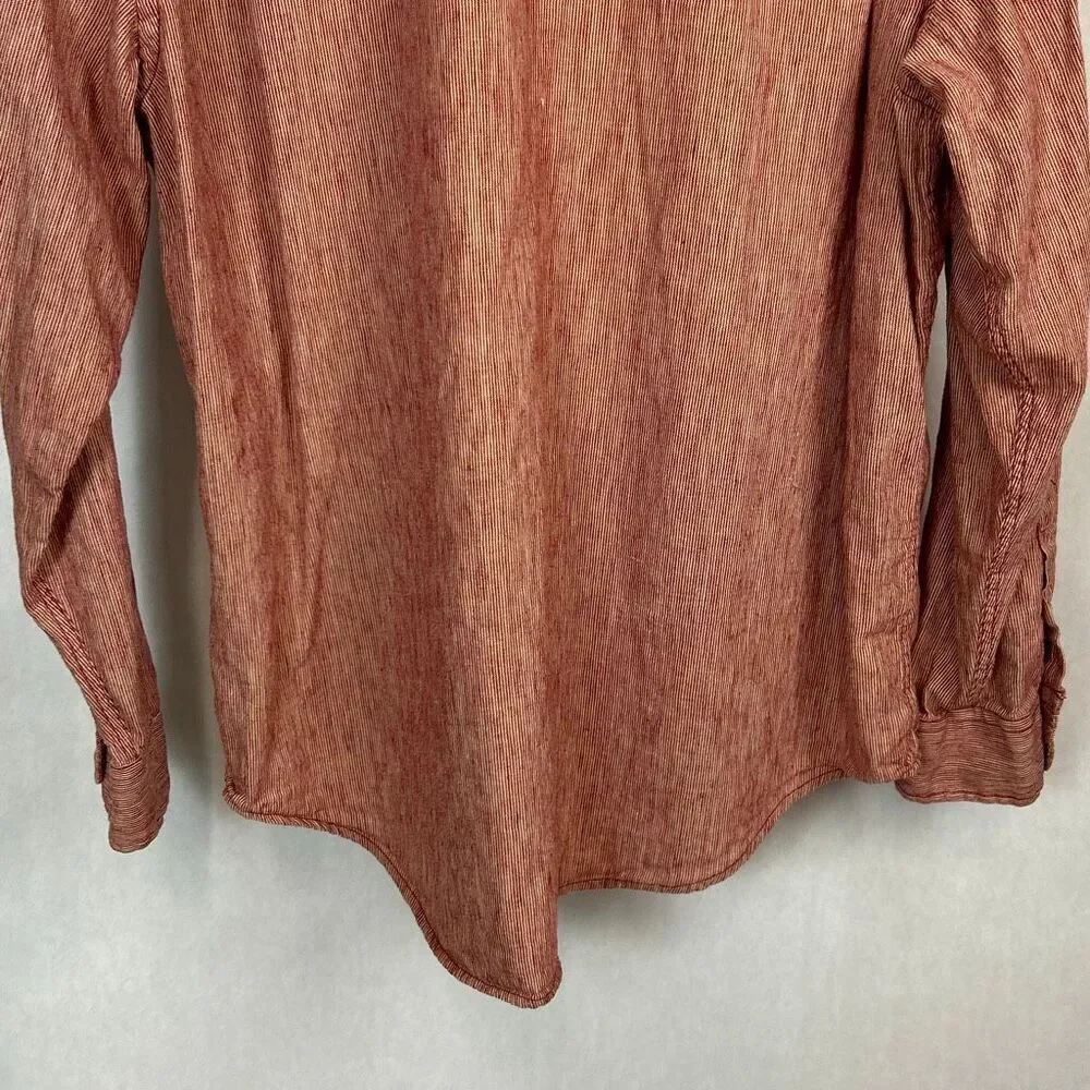 J. Crew Men’s Button Front Shirt Sz XL Linen Cotton Blend Red Stripe Long Sleeve